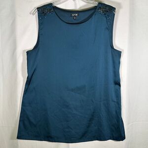 Apt 9 Women's Sleeveless Formal Blouse Dark Teal Sequins Polyester Spandex XL